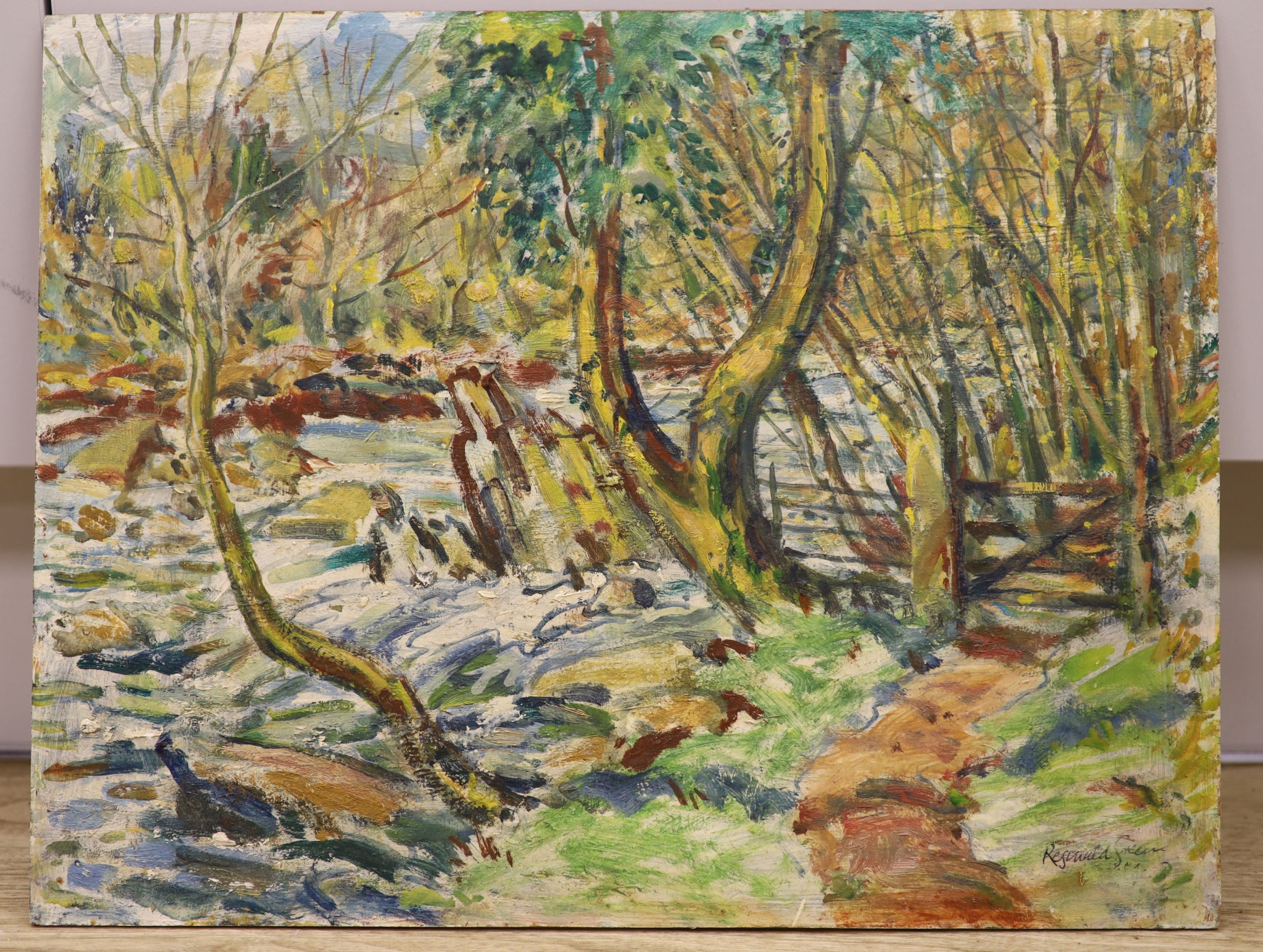 Reginald Green (fl.1911-1938), oil on board, 'The Tavy', signed, 35 x 46cm unframed